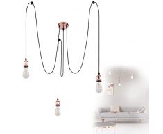 Lampadario a sospensione in rame, design industriale vintage, per cucina, sala da pranzo, 3 luci, stile rétro, altezza 200 cm