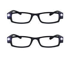 The Reading Glasses Company 2 Pacco Illuminato Led Ore Notturne Lettori Di Luce Uomo Donna Nero Ll1-1 +3,50 - 70 Gr