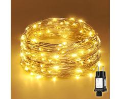 SALCAR 20m 200er LED Decorativo Luce + 3M Cavo di Alimentazione, 4.5V Alimentazione di Sicurezza, Copper LED Luce per la casa, Albero di Natale, Bar, Decorazione con Funzione Memoria – Bianco Caldo