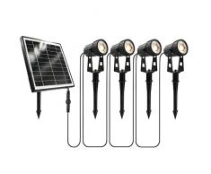 4 Faretto da Giardino Solari 3000K Bianco caldo IP65 con Picchetto Solare Illuminazione da giardino a LED con picchetto da terra Lampada da giardino per esterno prato da giardino Risparmio Energetico