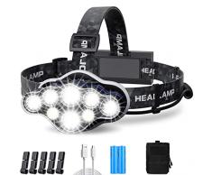 Aaizplz Lampada Frontale Led,Torcia Frontale Super Luminosa Da 18000 Lumen 8 Led 8 Modalità Usb Ricaricabile,Ipx4 Impermeabile Per Campeggio, Corsa, Jogging, Pesca