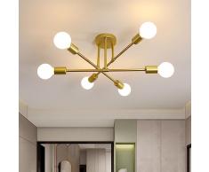 6 Luci Lampadario Retrò in Metallo, Sputnik Industriale Plafoniera E27 Moderno Oro Placcatura in Ottone, Lampada da Soffitto Vintage per Soggiorno Camera da Letto Cucina Ristorante