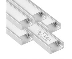 V-TAC 5x Profili per Strisce Led da 2 METRI in Alluminio - (10 Metri