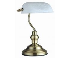 LAMPADA DA TAVOLO BANCHIERE OTTONE ANTICATO VETRO ALABASTRO 1X60W E27 Art. 2492
