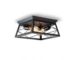 ENCOFT Plafoniera Frame Industriale Nero, Lampada da Soffitto Quadrata con 2 Luci E27, Plafoniera da Incasso Vintage in Metallo, E27 Attacco Regolabile, per Camera da Letto Corridoio Senza Lampadina
