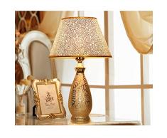 TMY LED Lampada da Tavolo in Ceramica Lampada da Comodino Camera da Letto Soggiorno Lampada da Tavolo Regolabile con Paralume in Oro E27 Luce Notturna (Dimensioni: B-Dimmer Interruttore -28 * 46 CM)