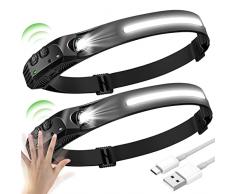 2PCS Torcia Frontale LED Ricaricabile USB Lampada con Sensore di Movimento Luce Corsa Torcia da Testa per Pesca Campeggio Ciclismo Lavoro Arrampicata Grotta Cacciare Regali Per Papà