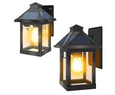 Faretto Esterno Solare, COLBOR Lampada da Parete Vintage con Sensore di Movimento 3 Modalità Lanterna Decorativo Impermeabile IP65 per Patio Giardino Garage(2 Pcs), Faretto-LED-Esterno-Solare-Lampada
