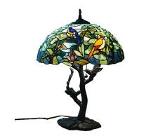 HSLY Tiffany Lampada da Scrivania Vintage 23 Pollici Luce Camera da Letto Come un Albero con Vetrate e Corpo Lampada in Metallo a Forma di Uccellino per Soggiorno Ufficio e Cameretta di Bambini