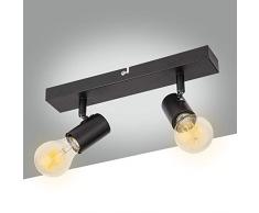 Kimjo Faretti da Soffitto con 2 Faretti Orientabili, Lampada da Soffitto Vintage per Corridoio Entrata o Scale Salotto Camera, Plafoniera LED Moderna in Metallo Faretto Nero, Lampadine E27 non Inclusa