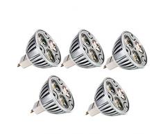 5 pezzi Faretti Led MR16 Lampadina a Led GU5.3 12V 3W Lampada,GU 5.3 Socket, Equivalente 20-25W Luce Alogena, 240LM, 60 Deg, Bianco caldo 3000K, Illuminazione ad Incasso