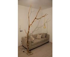 Lampada da terra in legno rustico con albero di quercia riciclato design moderno naturale con corda marina vintage e lampadina led retro