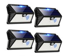 Faro LED Esterno con Pannello Solare, Luce Solare LED Esterno con Sensore di Movimento, 185 LED/3 Modos Lampada Solare da Esterno, 2200mAh IP65 Impermeabile LED Lampione per Giardino, Parete[4 Pezzi]