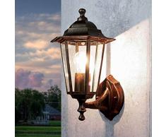 Licht-Erlebnisse Lampada da parete con braccio Paris stile retrò rame antico IP44 impermeabile in alluminio Applique per giardino cortile balcone viale di ingresso