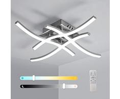 Pheashion Plafoniera LED Dimmerabile, 28W Lampada da Soffitto LED Camera da Letto con Telecomando, 3000K-6500K Lampadario Moderno a Soffitto Curvo Cromato per Soggiorno, Corridoio, Studio (Argento)