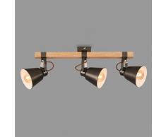 Briloner - Lampada da soffitto retrò con travi in legno, lampada da soffitto vintage a 3 luci, attacco E27 max. 40 watt, paralumi regolabili, spot da soffitto rustico, grigio-legno