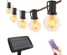Catena Luminosa Esterno Solare con Telecomando, 10 m Dimmerabile Luci da Esterno con 30+3 lampadine LED , G40 Lucine da Esterno Decorative per Terrazzo, Giardino, Balcone, Barbecue (10M_Solare)