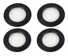 LEDLUX 4 Pezzi Mini Faretto Led Da Incasso Rotondo Slim 3W DC 12V 24V Foro 50mm Per Luci Cucina Bagno Camper (Nero, 3000K)