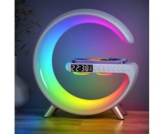 2023 Nuova Lampada Touch da Tavolo a LED Intelligente, per Atmosfera con Caricabatterie Senza Fili Altoparlante Bluetooth Luce Notturna Dimmerabile con Sincronizzazione Musicale-Bianco