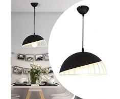 Mengjay E27 Semplice Moderno Illuminazione a Sospensione Battuto lampadario in ferro Lampada Sospensione in Metallo Creativo Luci a Sospensione Regolabili Lampadari per Sale da Pranzo(Nero)