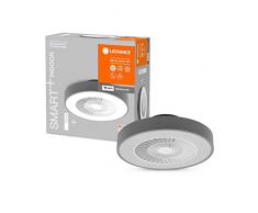 LEDVANCE Smart WiFi LED luce del ventilatore da soffitto, a forma di cilindro, grigio, dimmerabile, velocità dellaria regolabile, telecomando incluso, controllabile tramite app e assistente vocale