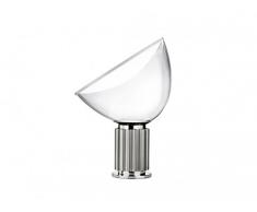 FLOS Lampada da tavolo Taccia Small, riflettore in alluminio verniciato bianco, corpo nero, 373 x 142 x 485 mm, da Achille and Pier Giacomo Castiglioni, 1962