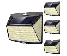 Luce Solare LED Esterno, [ 4 Pezzi 228 LED] Faretti Solari a Led da Esterno Lampada da Esterno con Sensore di Movimento IP65 Impermeabile 3 Modalità per Giardino, Parete Wireless Risparmio Energetico