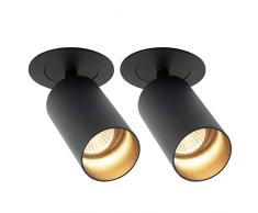 Yafido 2 Pezzi LED Faretti da soffitto GU10 Faretto Lampada Nessuno sfarfallio,Può essere verticale di 90 ° e ruotato di 360 °plafoniera faretto Lampade da soffitto Nero