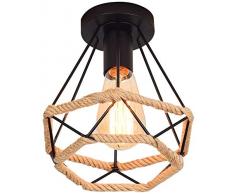 E27 Lampada da soffitto industriale vintage a incasso semi-filo in metallo con corda di canapa per corridoio Soggiorno Sala da pranzo Cucina (Lampadina non inclusa)