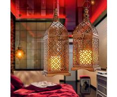Orientale Laternenleuchten Set - Alimentato a Batteria - 5 Std. Timerbetrieb o Luce Continua - Kunststoffkerze con Tremolante - ( Lxwxh ): 15x15x40cm & 19x19x52cm - Marocco Lampada Decorativa Esotec