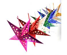 BESTOYARD 5pcs Natale Lanterne di Carta a Forma di Diamante Decorazioni Natalizie Lampada a soffitto Ombra 30cm (Oro, Blu, Verde, Rosa Rossa, Argento)