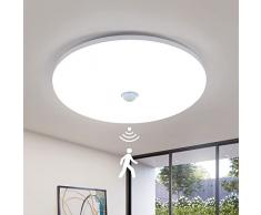 SENQIU Plafoniera Led Soffitto, Plafoniera con Sensore di Movimento, 36W Lampada da Soffitto Led, 6500K Luce Bianca IP54 Impermeabile Plafoniera Rotonda, per Bagno Cucina Balcone Corridoio Ufficio
