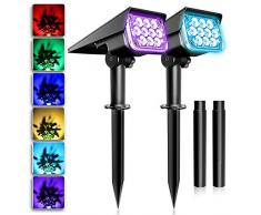 T-SUNUS Faretti Solari Esterno, 10 LED Lampade Solari Luci Solari Giardino, 2 Livelli di Luminosità Protezione IP65, Illuminazione da Giardino per Alberi, Cespugli (RGB)