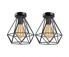 iDEGU - Set di 2 plafoniere industriali nere, gabbia, lampada da soffitto vintage, E27, in metallo, design retrò, per balcone, corridoio, ingresso cucina