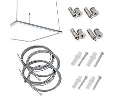 KIT PER MONTAGGIO A SOSPENSIONE PANNELLI LED 30X30 30X60 60X30 60X60 120X30 120X60 CM CON 4 CAVI IN ACCIAIO DA 1 METRO REGOLABILI, 4 VITI PER FISSAGGIO A MURO, 4 BULLONI E 4 TASSELLI