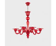 Lampadario Vetro Soffiato Veneziano Plutone Rosso, 3 Luci, Montatura Cromo