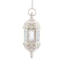 Nuptio Lanterna A Candela Sospesa Marocchina: Lanterne Bianche Candele Portacandele Metallo Vetro Lampada Decorativa per Lumini per Esterni con Catena per Patio Giardino Decorazioni Natalizie, 1 Pezzo