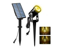 T-SUNUS Faretti Solari da Giardino, Luci Solari Esterno Giardino IP65 impermeabile 2 Livelli di Luminosità per auto ON/OFF Lampade Solari da Giardino Decorative per Cortile Vialetto Alberi 3000K