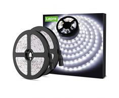 Lepro Striscia LED 10M 600 LED SMD 2835 Bianco Diurno 6000K, Luce Nastro Luminoso 16W 2300LM, Strisce LED 12V per Illuminazione Domestica, Magazzino, Negozio, Confezione da 2 Pezzi (5M/ Pezzo)