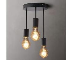 Mainen Plafoniera Retrò,3 Testa Lampada da soffitto dal design industrial,Retro Vintage Lampada da Soffitto Industriale lampadario in metallo nero gabbia ferro