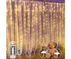 SUNNOW Tenda Luminosa,300 LED 3M * 3M 8 Modalità Impermeabile Tenda Luci LED con Telecomando,Luci Fatate per Tende,Catene luminose per Natale,Matrimoni,Camere da letto,Finestre,Interni,Esterni