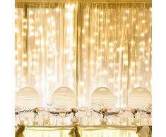 LE Tenda Luminosa 6 x 3m 600 LED Bianco Caldo, Luci di Catena Stringa Impermeabile, 8 Modalità di Illuminazione, Decorazioni Interni ed Esterni per Natale, Halloween, Matrimonio, Compleanno