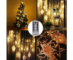 Catena Luminosa con Sfere a LED, Luci di Natale, Decorazioni Natalizie, 12 Stelle, 138 luci, Tenda a Stella, 8 modalità,Telecomando USB,Bianco Caldo