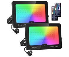 Onforu 2 Pezzi 100W Faretto LED RGB Colori, Proiettore LED Colorato con Telecomando, IP66 Impermeabile Esterno e Interno Faro RGB per Feste Giardino Cortile Attività
