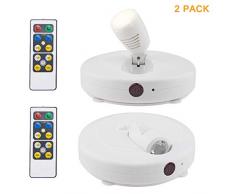 HONWELL 2 Pezzi Faretto LED Lampada Pittura a Batteria, Luci Plafoniere del Telecomando, Luce Applique 180 °Rotante,Bianca Calda 3000K,Faretti da Soffitto per Interni Quadri,Statua,Armadio-Bianca