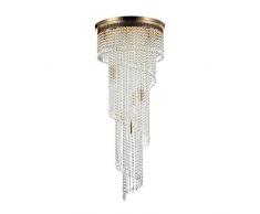 Elegante Lampadario da Soffitto, Cascata di cristallo, gocce, Metallo Oro Antico, Alto, Grande, Rotondo, Design Classico, 12 luci, lampadine E14 60W 220-240V non incl
