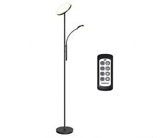 Tomons Lampada da Terra LED Dimmer, Lampada da Pavimento Torchiere a Doppia Luce con Telecomando, Dimmer Continuo, 3 Temperature di Colore, per Soggiorno, Camera da Letto, Ufficio, Studio, Nero