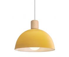 iDEGU Lampada a Sospensione Retrò 20CM LED Lampada a Soffitto in Legna Metallo Moderna Lampadario Stile Scandinavo a Semicerchio Plafoniera per Soggiorno Sala da Pranzo Camera da Letto (Giallo)