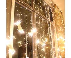 SOLMORE 3M x 3M 300 LED Tenda Luminoso Luci Stringa Fata Luci Della Tenda 8 Modalità String Luce Festival Decorazione di Feste/ Anniversario/ Cerimonia/ Matrimonio/ Sera Bianco Caldo