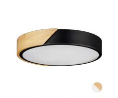 Relaxdays Plafoniera LED, Lampada da Soffitto, 18W, Rotonda, Luce Calda, per Corridoio, Metallo e Legno, HxD 5 x 30 cm, Nero